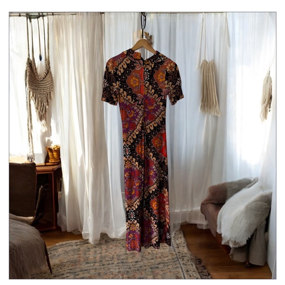 VTG 70’s Amazing Floral Paisley Mix Print Maxi Dress- Wing Collar -Sz 12 EUC ✌️🌼 - Picture 6 of 16